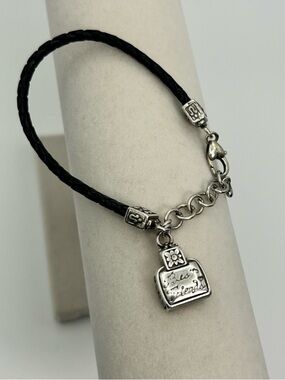 Brighton Best Friends Charm Bracelet Black Braided Leather Silver Plated 8.5"